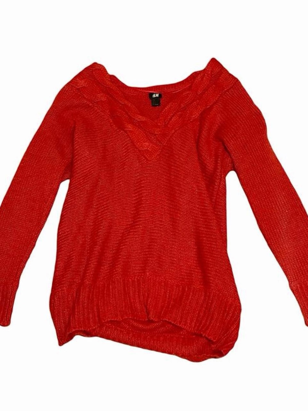 H&M Bright Orange V-Neck Knit Sweater
